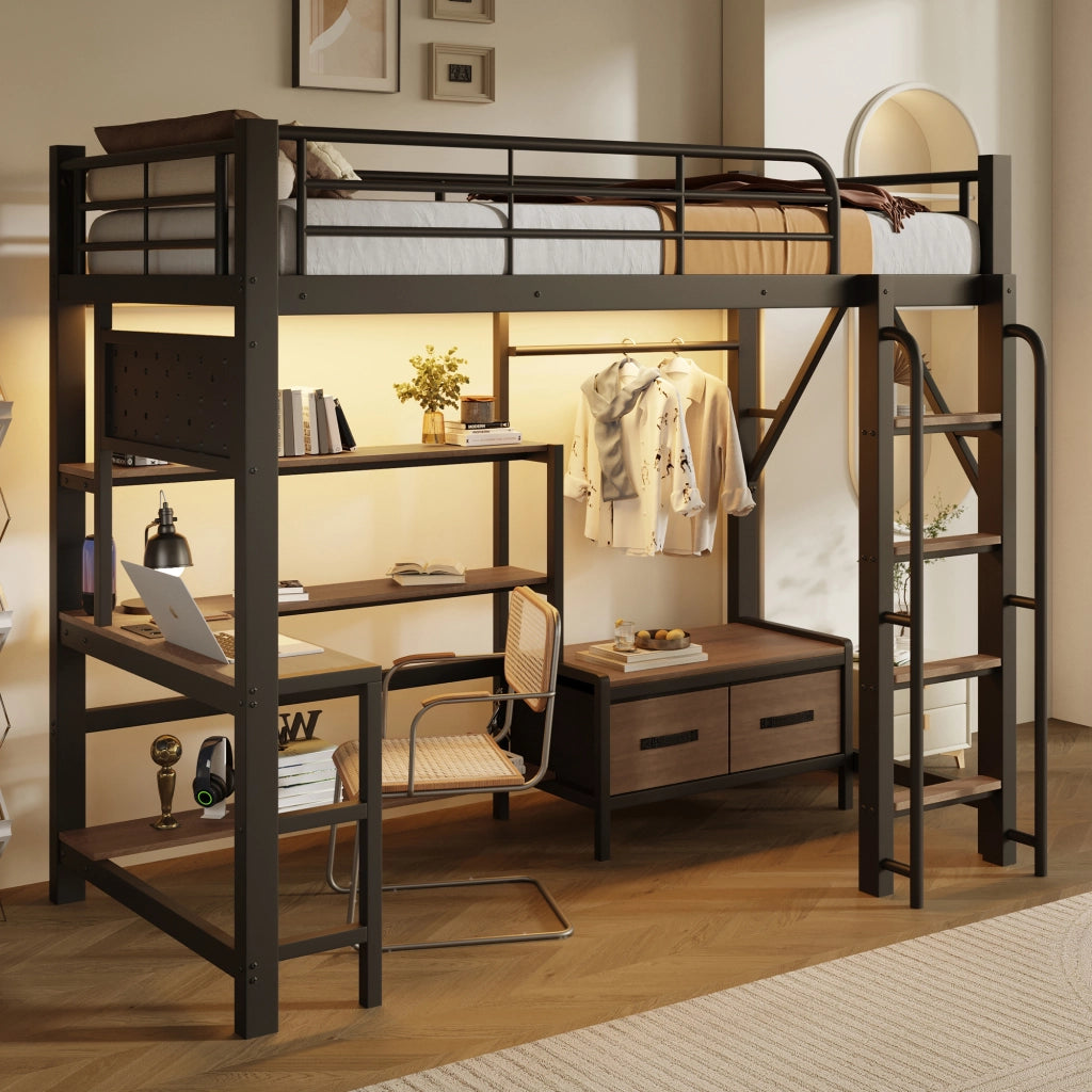 letto a castello metallo mdf nero 90 x 200 cm