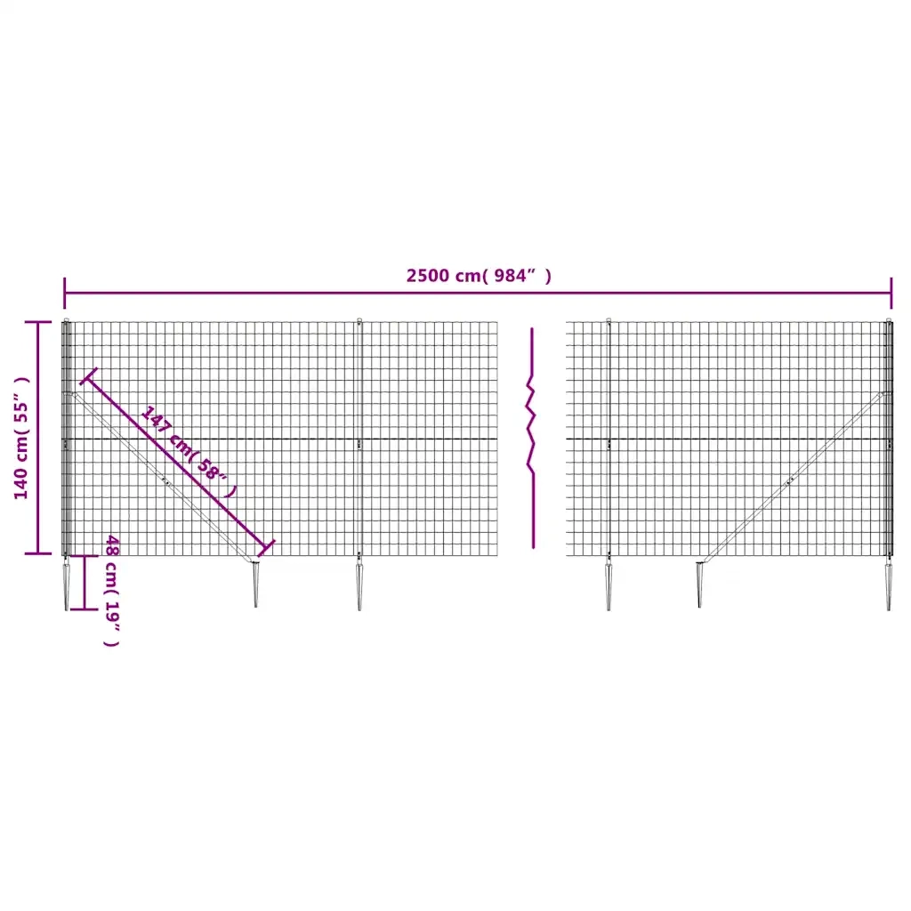 Recinzione da Giardino | Recinzione Metallica con Picchetti Ancoraggio Antracite 1,4x25m