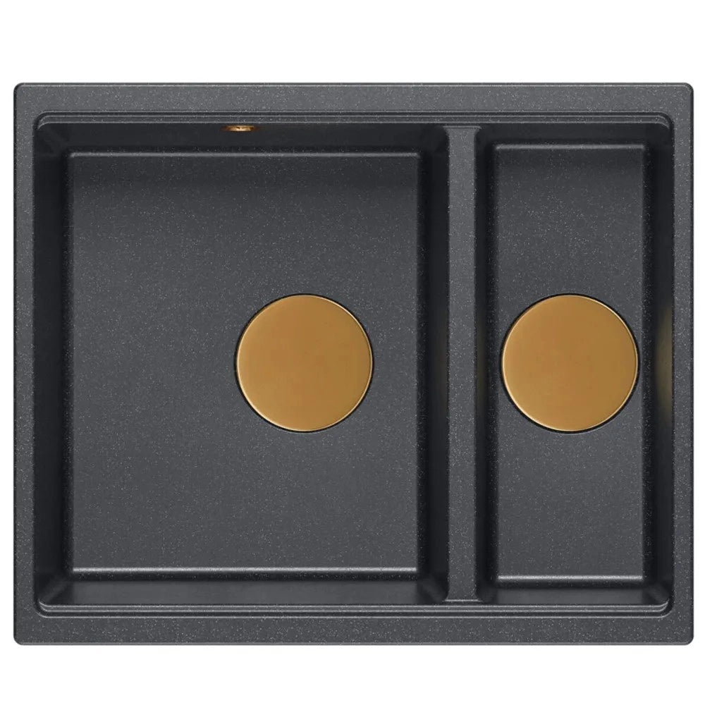 Lavello In Granito Logan 150 Black Metallic Tappo rame spazzolato