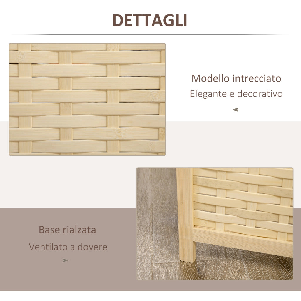 Paravento Separ¨¦ da Interno a 4 Ante in Legno e Bamb¨´, Pieghevole e Salvaspazio Altezza 170cm, Marrone