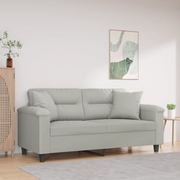 Divano 2 Posti Cuscini-Sofa 2 Posti con CusciniGrigio Chiaro 140 cm Tessuto Microfibra