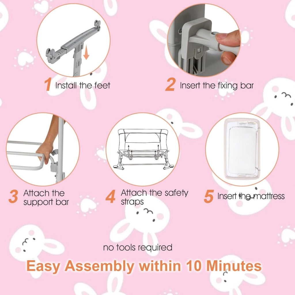 3 in 1 Culla Neonato Fianco Letto, Lettino Neonato Dondolo con Materasso, Culla Co-Sleeping Fino a 9 kg, Altezza Regolabili, 84 x 59,5 x 80,5cm (Beige)