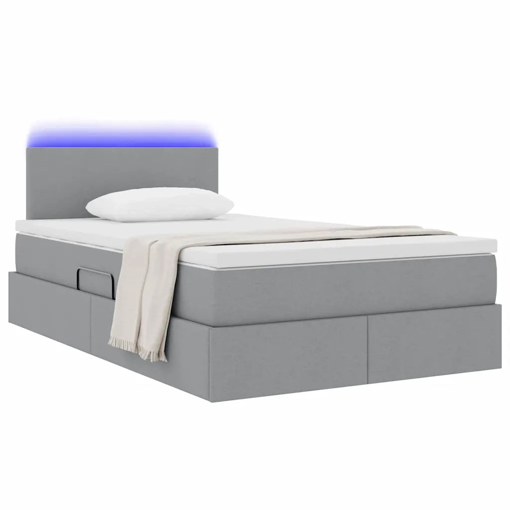 Letto con contenitore e LED Grigio chiaro 120 x 200 cm Tessuto