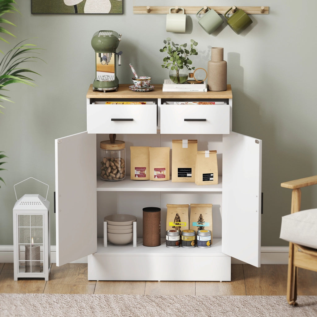 Cassettiera con ante e ripiani ¨C zephmum ¨C bianco e legno 68.6x35x90.3 cm