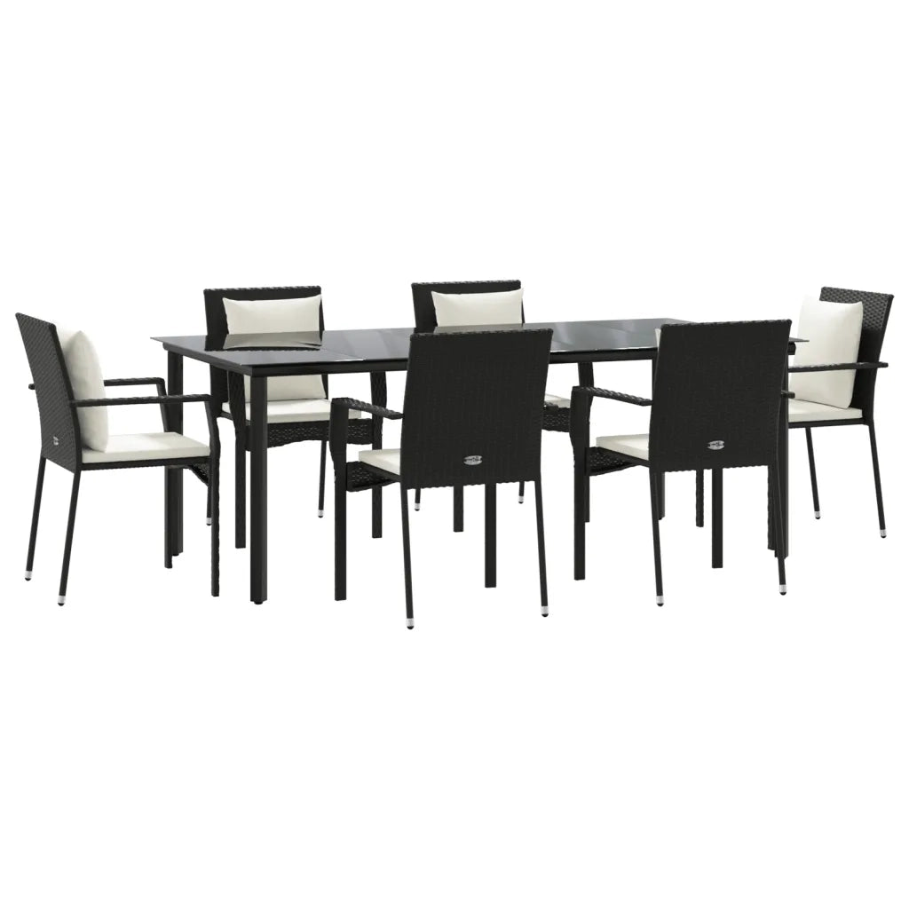 Set da Pranzo da Giardino 7 pz Nero con Cuscini in Polyrattan 3185111