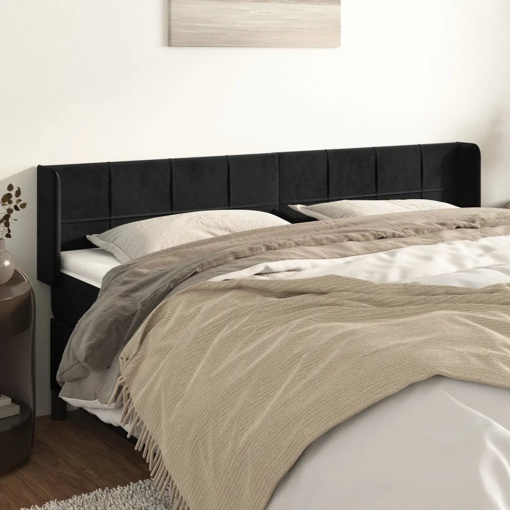 Testiera | Testata ad Orecchio Nera 183x16x78/88 cm in Velluto