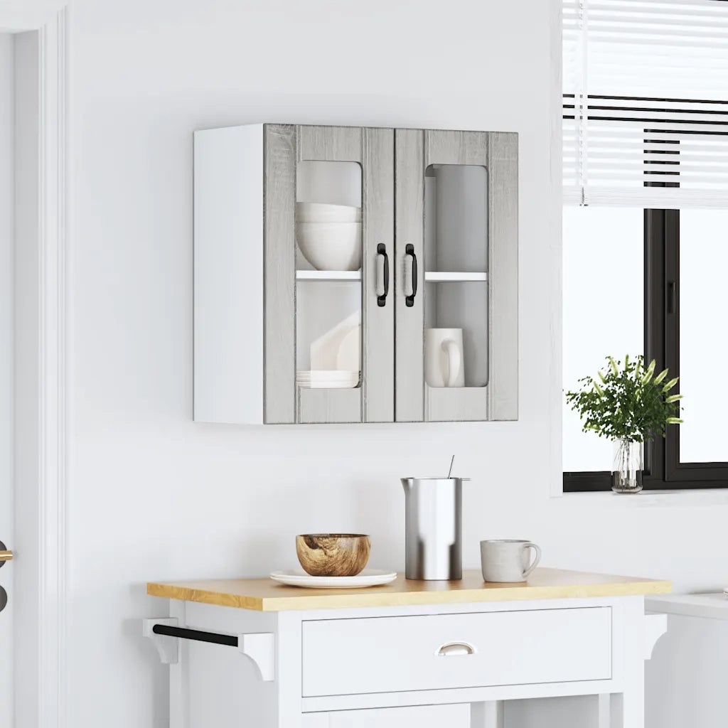 Pensile da Cucina | Mobile da Cucina con Porta in Vetro Lucca Grigio Sonoma