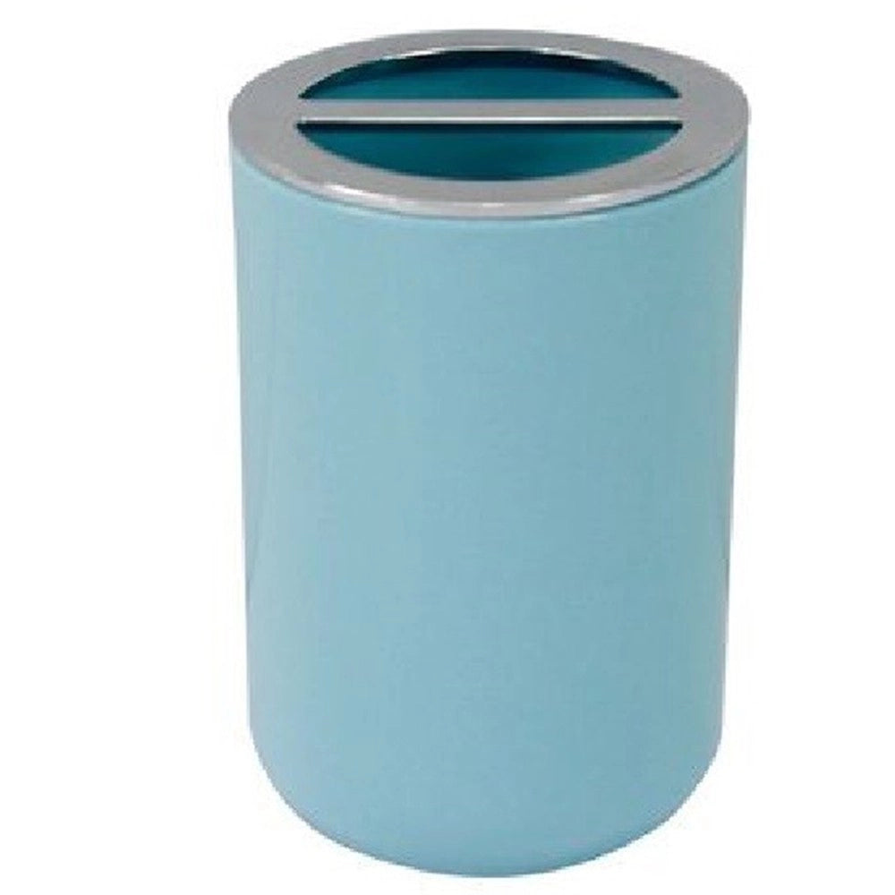Trade Shop - Portaspazzolini Bicchiere Accessori Bagno 2fori Celeste Silver Contenitore 79887 -
