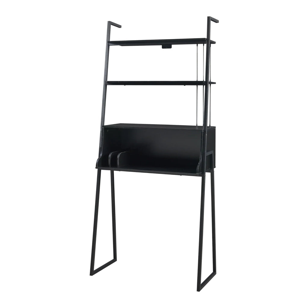 Set di 2 mobili con scala scaffale e scrivania nera 03_0009368