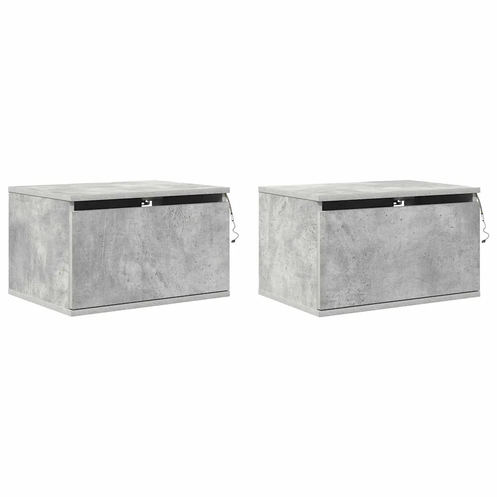 Set di 2 Comodini | Armadio da Notte | Mobiletto da notte a Parete con Luci LED Grigio Cemento