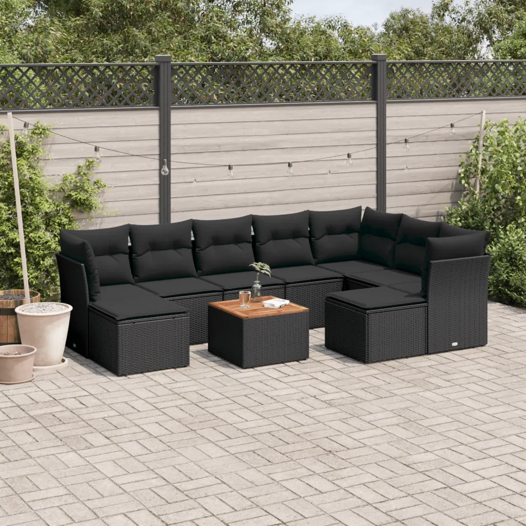 Set Divani da Giardino 10pz con Cuscini in Polyrattan Nero 3223962