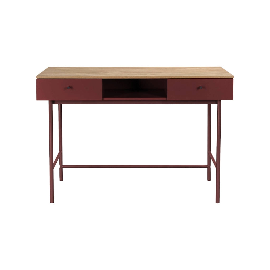 Scrivania decorativa in legno e ferro con 2 cassetti e 1 scomparto,