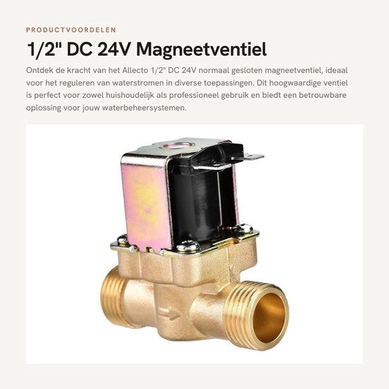 Valvola magnetica elettrica 1/2" 24V - Normale posizione chiusa - Interruttore elettrico - Materiale: rame - Per il controllo dell'acqua - 2 porte
