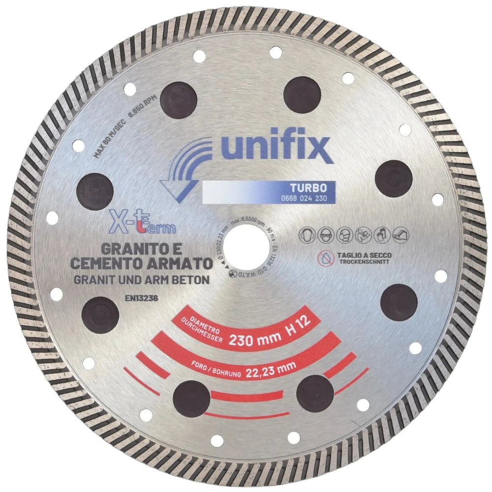 Disco diamantato turbo x-term per taglio cemento e granito Ø 230 h 12 x 2,5 mm