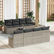 Set Divano da Giardino 9 pcs Grigio chiaro Poly Rattan