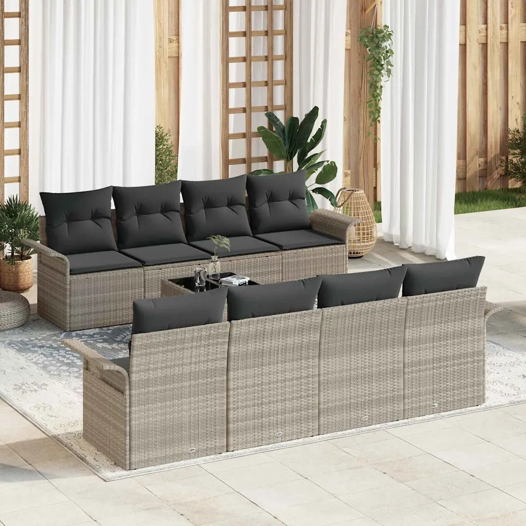 Set Divano da Giardino 9 pcs Grigio chiaro Poly Rattan