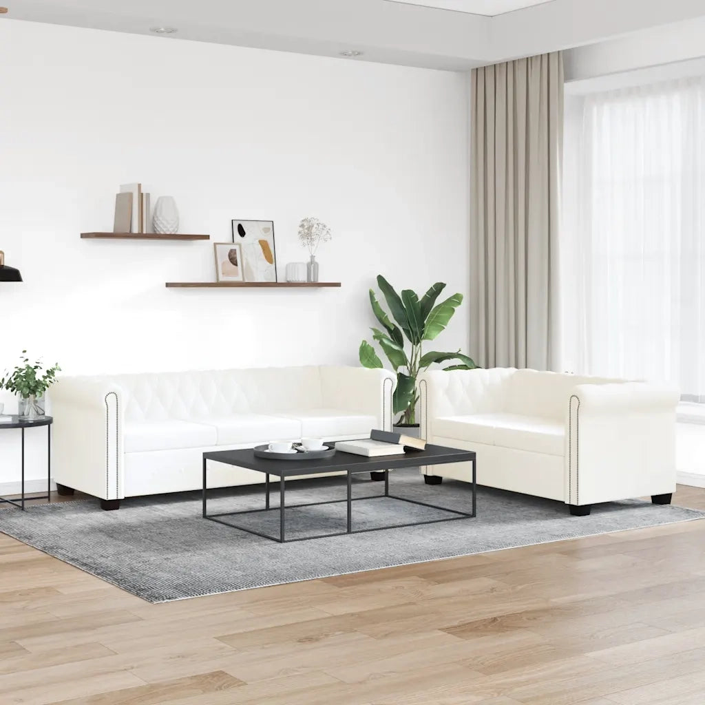 Divani Chesterfield a 2 Posti e a 3 Posti in Similpelle Bianco