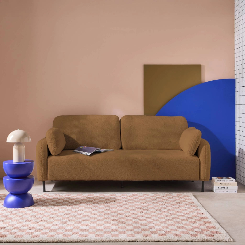 Divano in bouclé con struttura in metallo, 3 posti, beige scuro