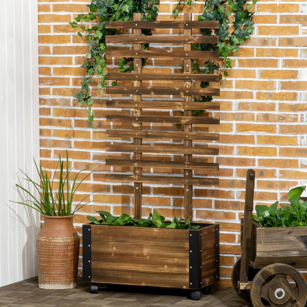 Fioriera con Traliccio per Rampicanti ¨C Xylo ¨C Legno Abete Marrone 65x31x147 cm