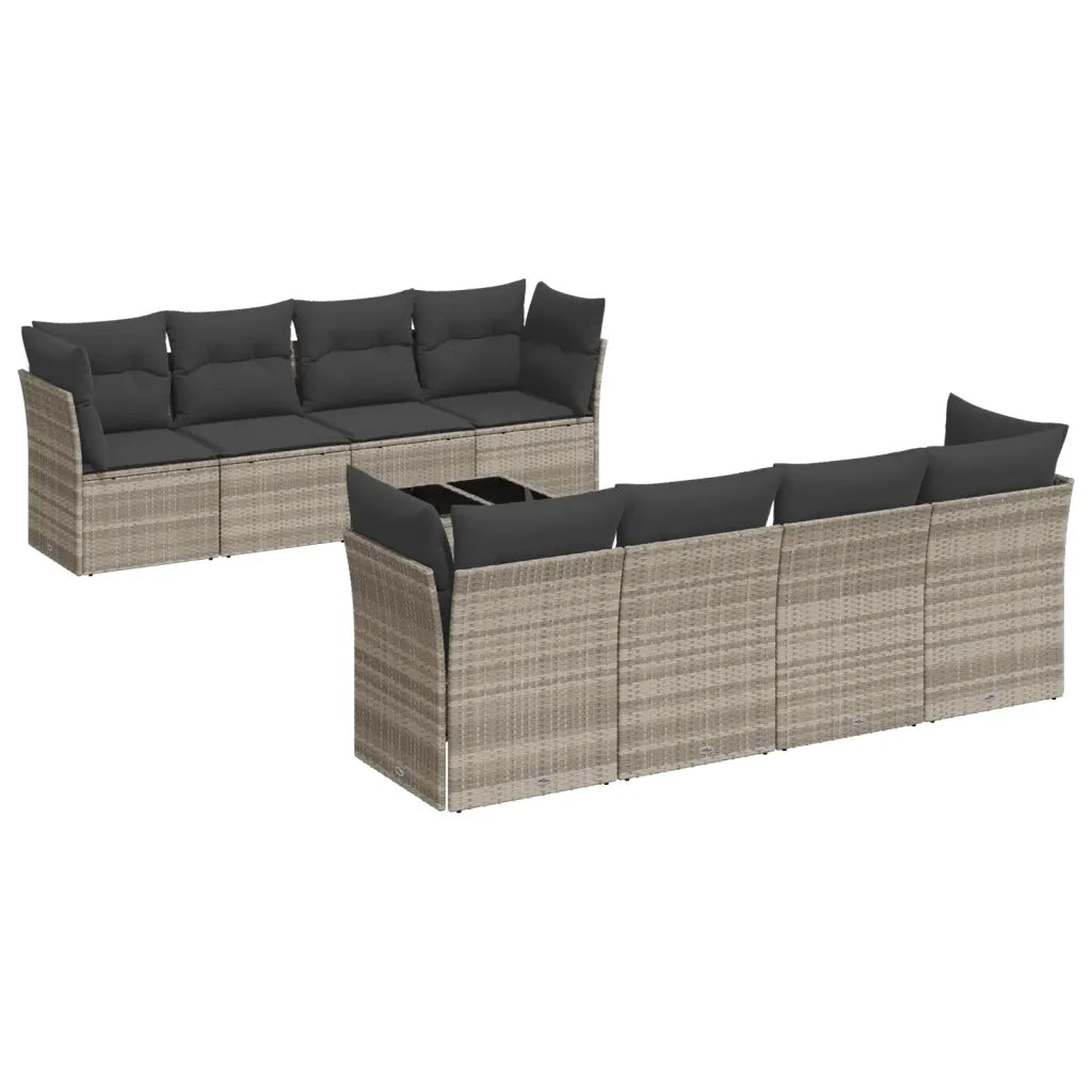 Set Divano da Giardino 9pz con Cuscini Grigio Chiaro Polyrattan 3249151