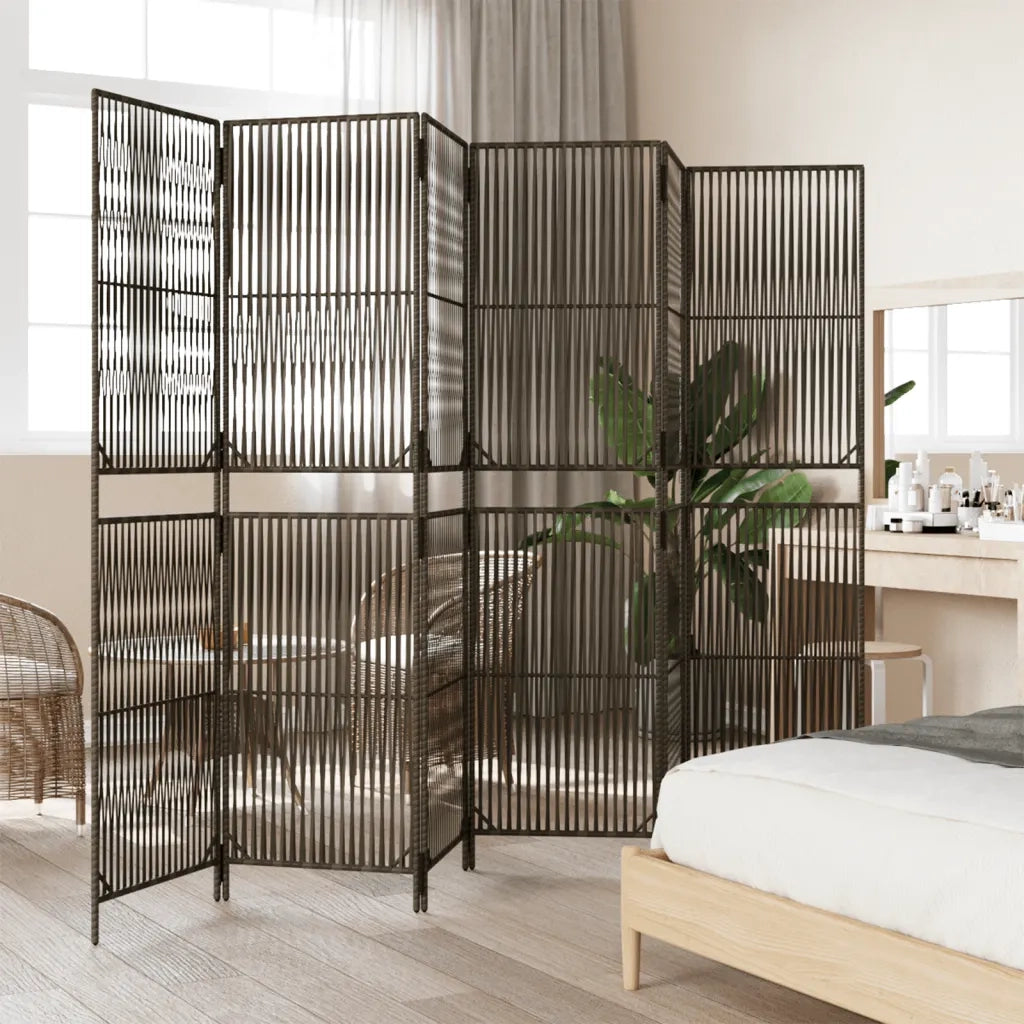 Divisorio per Ambienti | Divider per stanze | Paravento a 6 Pannelli Marrone in Polyrattan