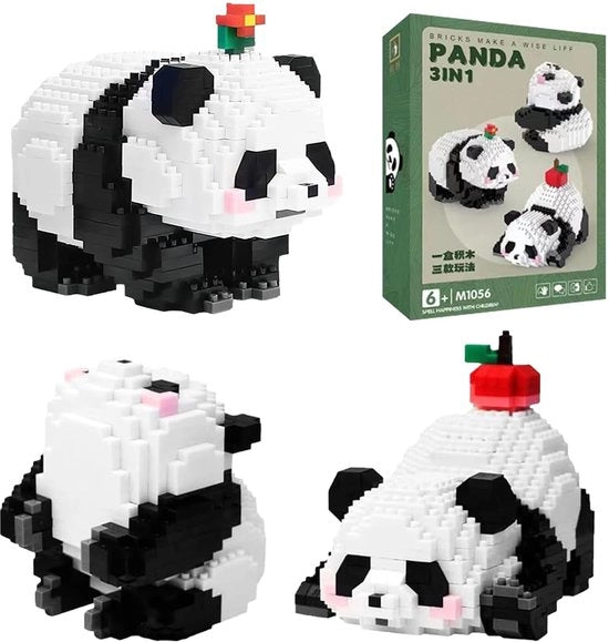 Set di costruzioni 3-in-1 Panda - Mini blocchi da costruzione - Giocattolo da costruzione con animali - Stimolante la creatività - 940 pezzi - Blocchi da costruzione compatti