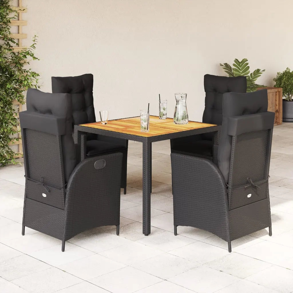 Set da Pranzo da Giardino 5 pz Nero con Cuscini in Polyrattan 3213095