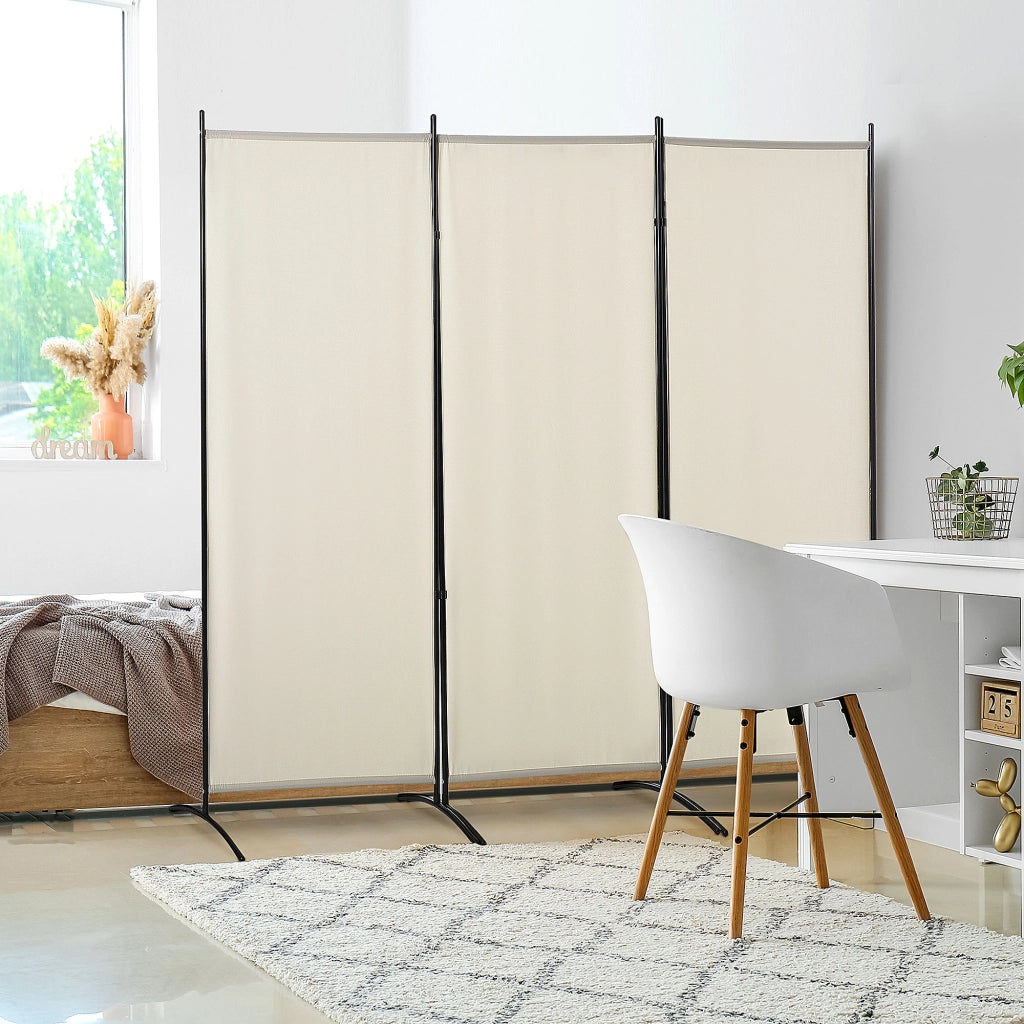 Paravento 3 Ante con Piedi Separati ¨C Zephmum ¨C Grigio Polyester 253x50x182 cm