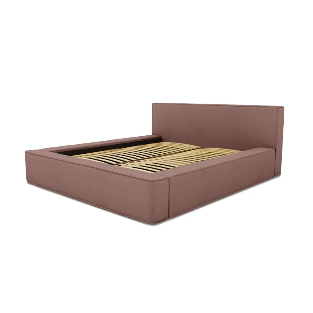 Letto contenitore VELORA – Terracotta bouclé – 160x200 cm – Tessuto velluto morbido – Rete sollevabile – Spazio di immagazzinamento integrato