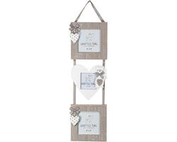 Fotoframe per 3 foto, tema gatti, in legno, bianco e grigio