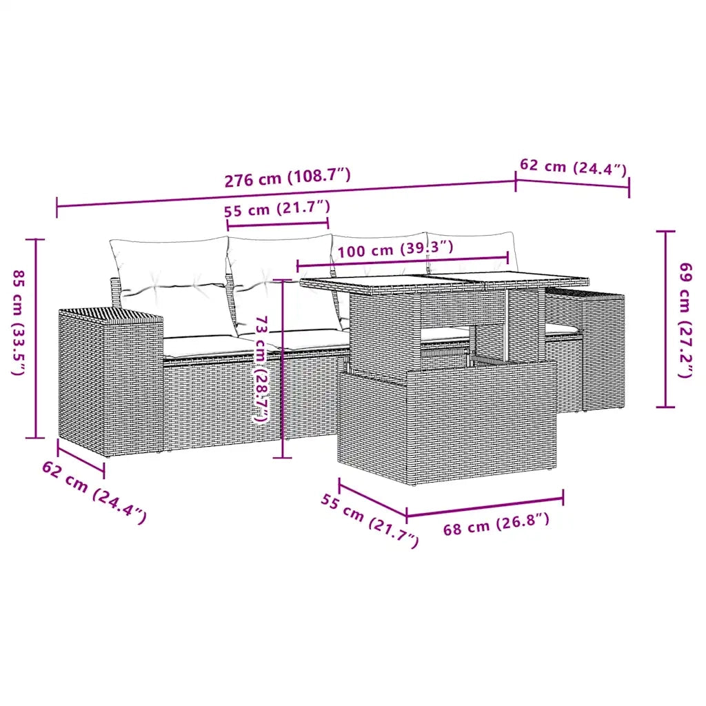 Set Divani da Giardino 5 pz con Cuscini Marrone in Polyrattan 3268994
