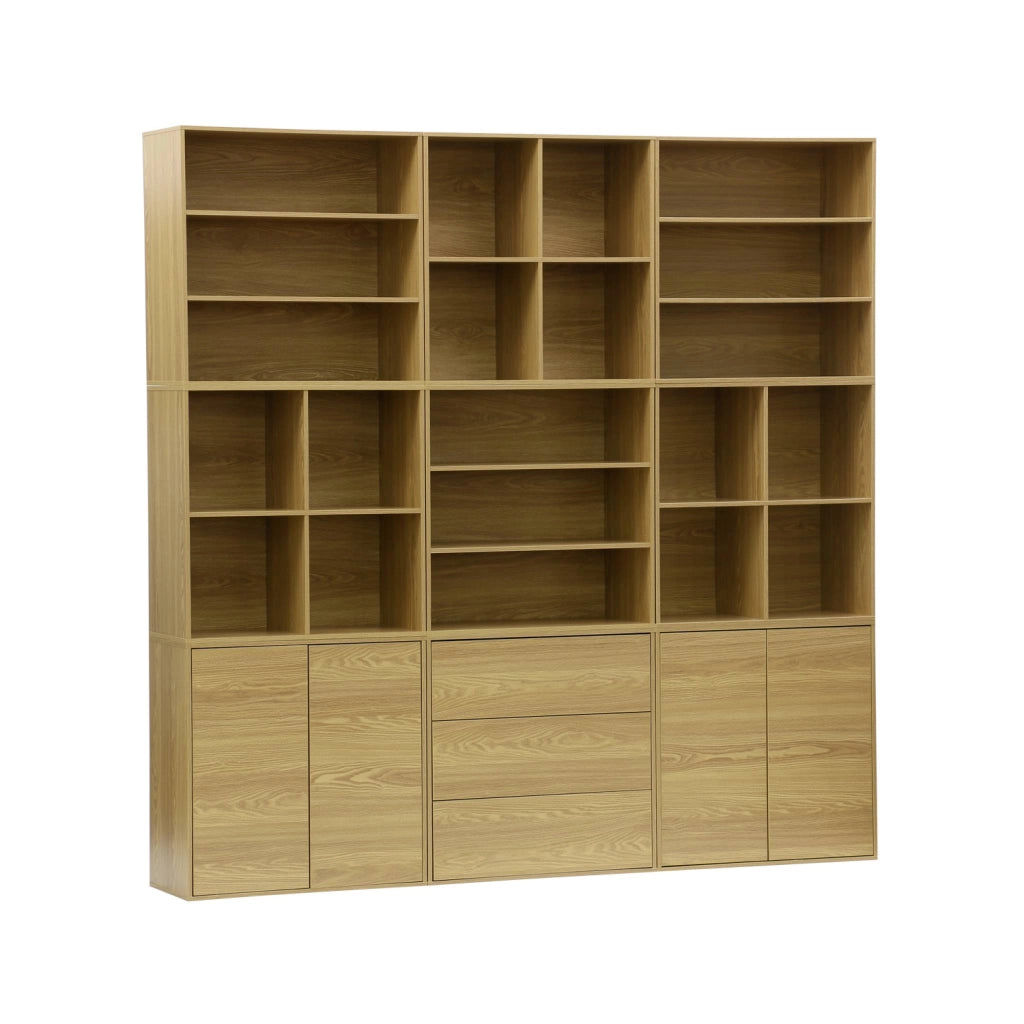 Libreria modulabile decorazione legno 9 elementi, quercia