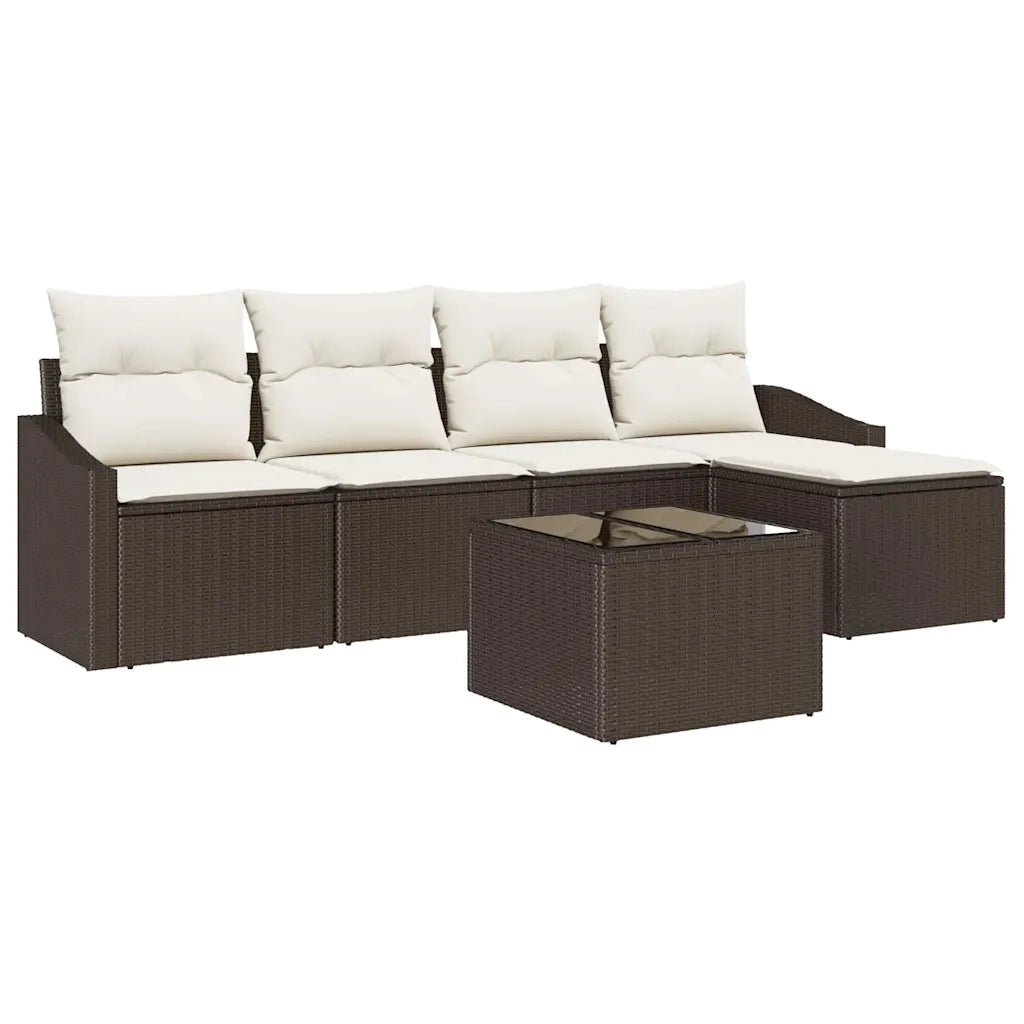 Set di divani con cuscino 6 pcs Marrone e Crema polyrattan