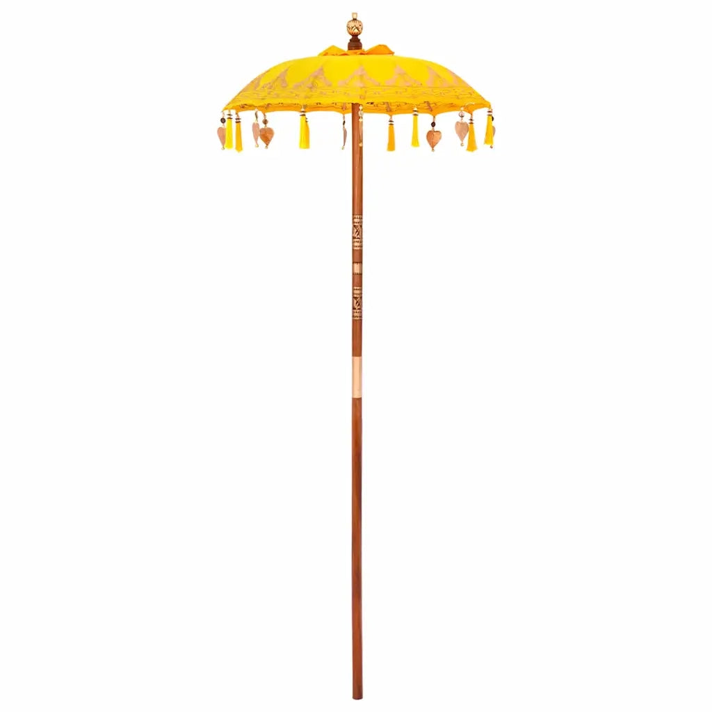 Parasol con Base Giallo, Marrone 250 cm Cotone, Legno