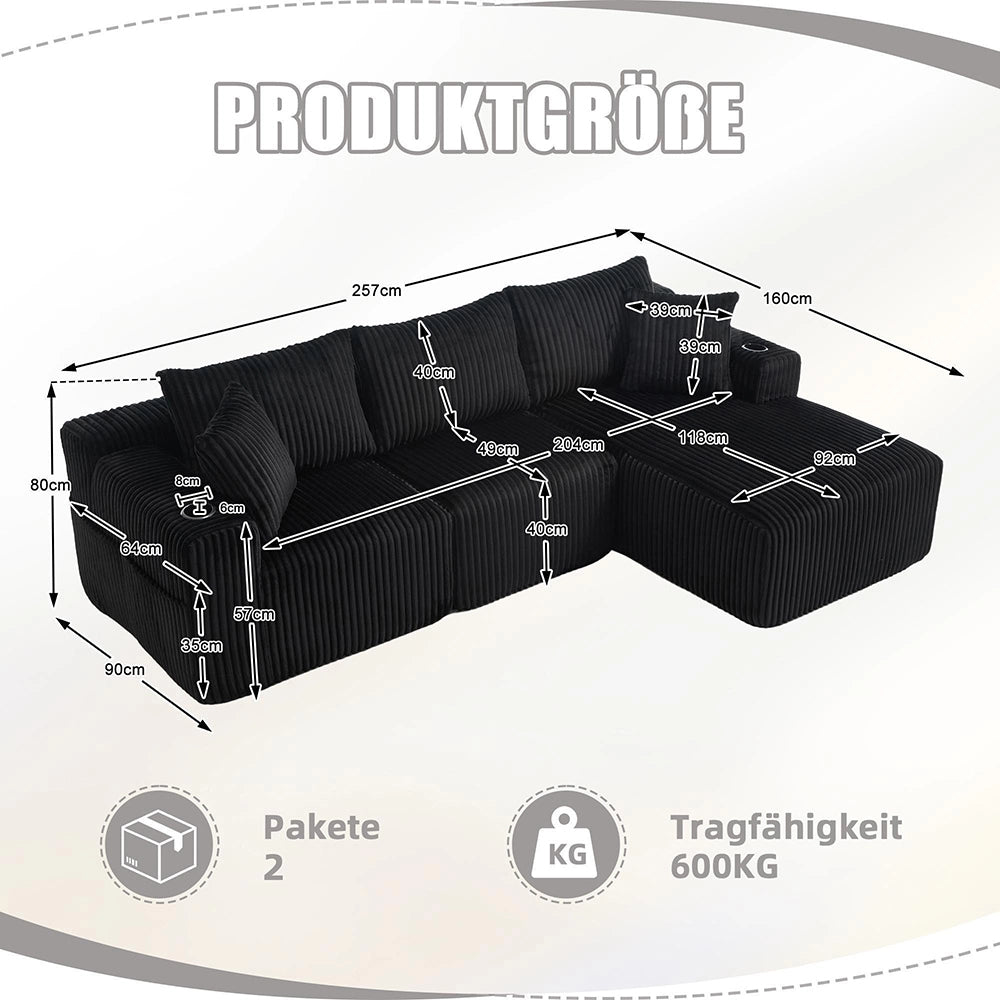Set modulare divano - Xylo - 2 posti + chaise longue, velluto
