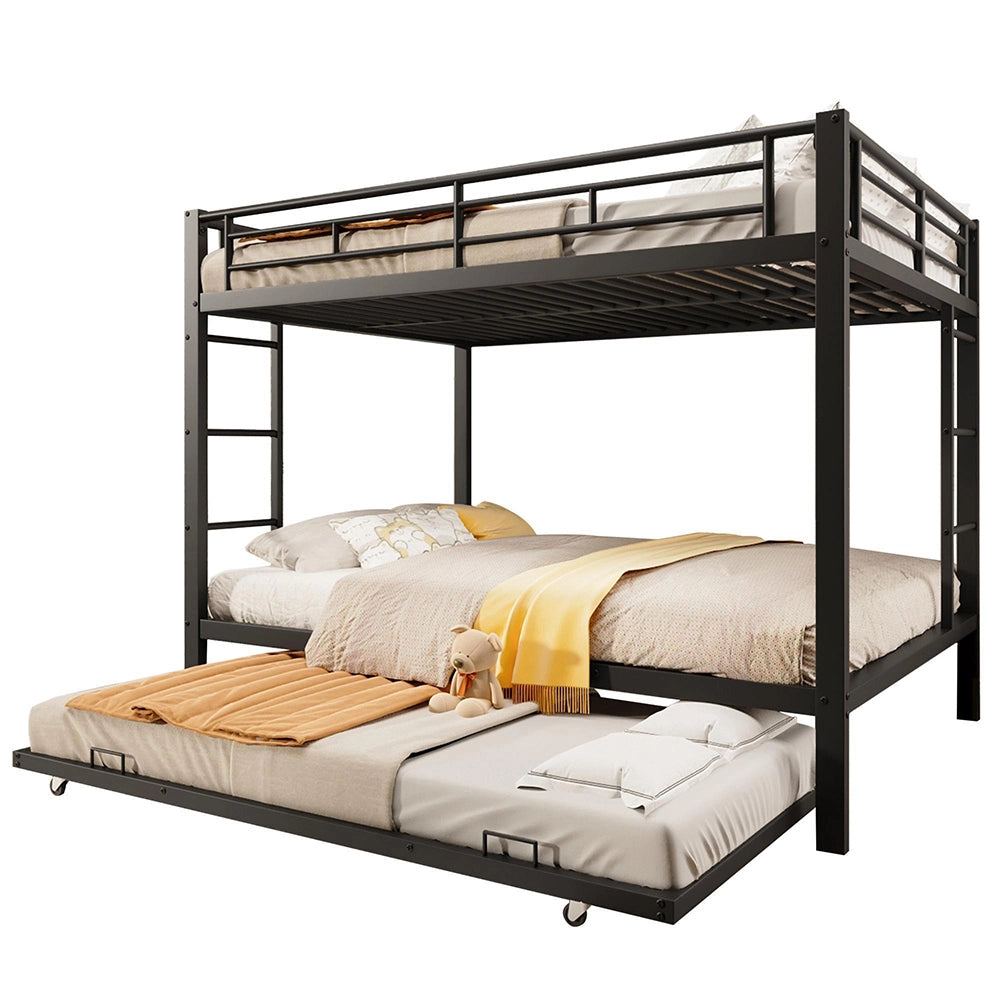 Letto a castello metallico-Xylo-140x200cm, barriera alta, nero