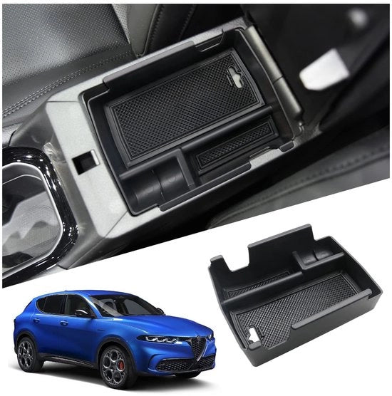 Organizzatore per console centrale compatibile con Alfa Romeo Tonale 2022-2025 - Contenitore di organizzazione - Comparto di stoccaggio - Comparto per guanti - Mantenimento della console in ordine - Scatola di stoccaggio