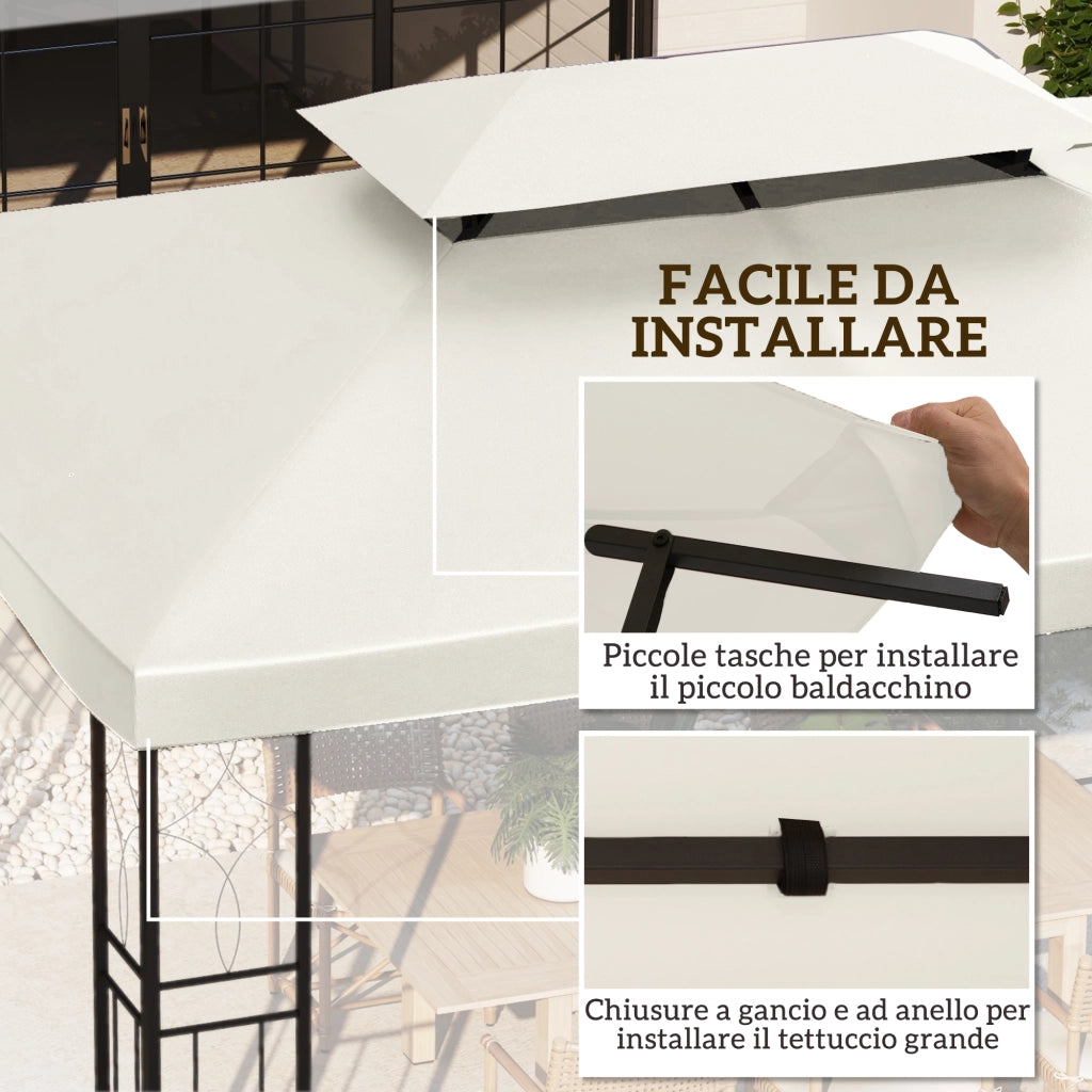 Copertura per Gazebo da Giardino Tetto Sostitutivo Anti-UV Impermeabile in Poliestere 3x4m. Beige