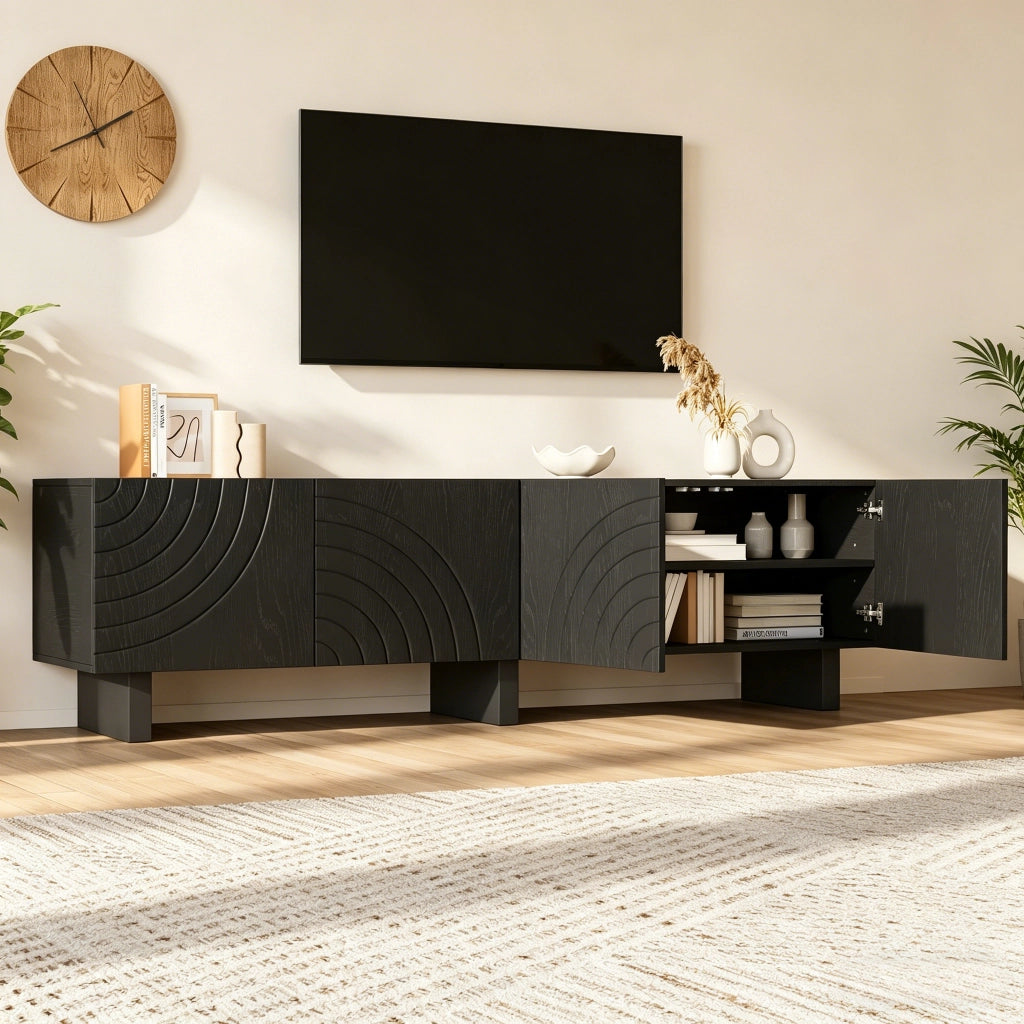 Cassettiera per TV nera in truciolare lunghezza 180 cm