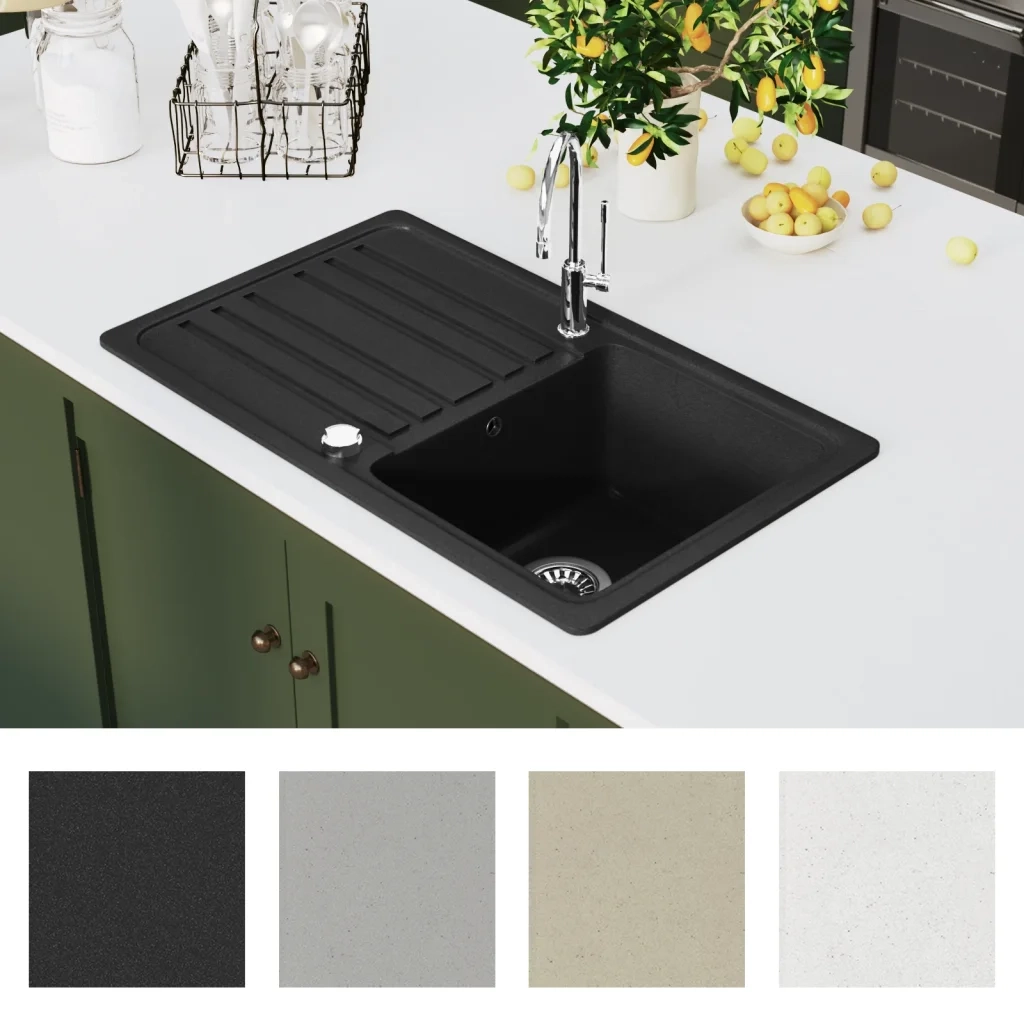Lavandino Cucina Granito Singolo Scolapiatti Reversibile Nero 141669