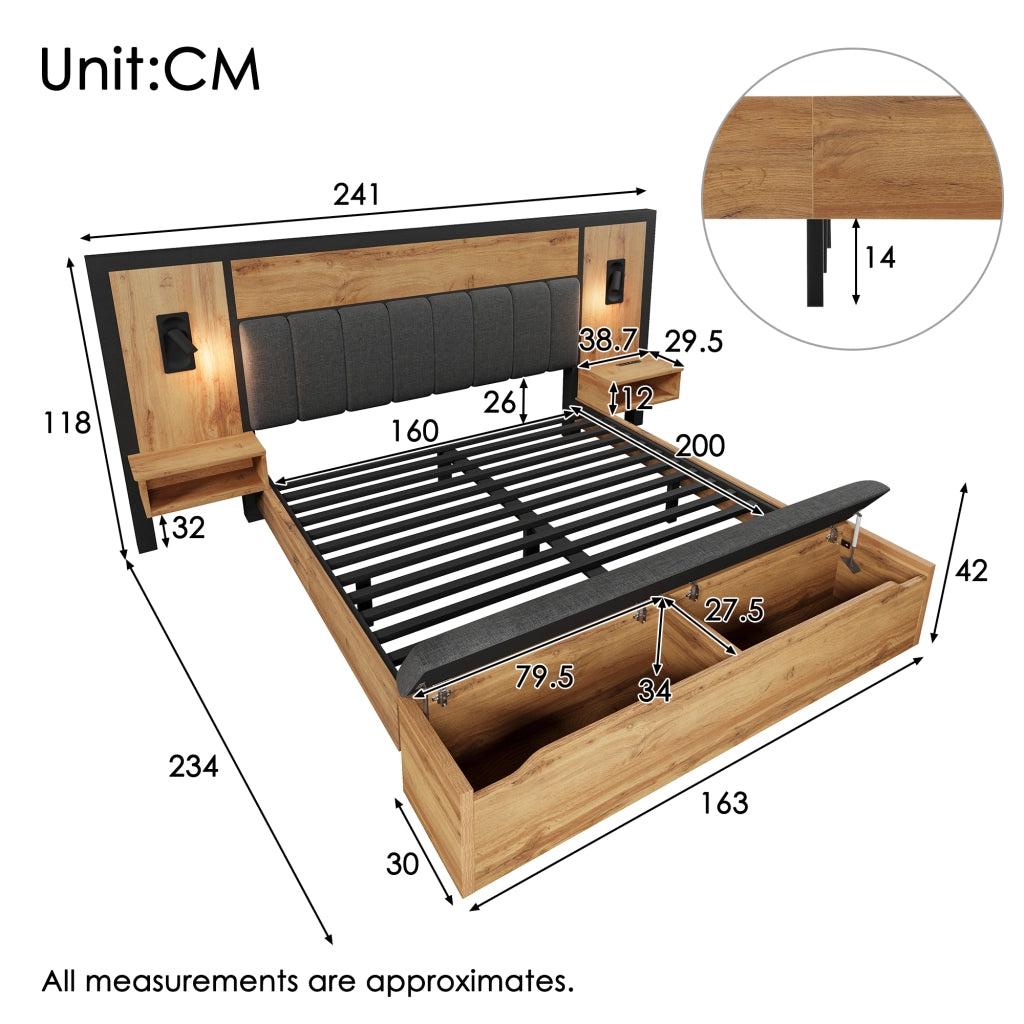 Set camera – 160x200 cm – comodino USBC panca contenitore – legno e lino rovere
