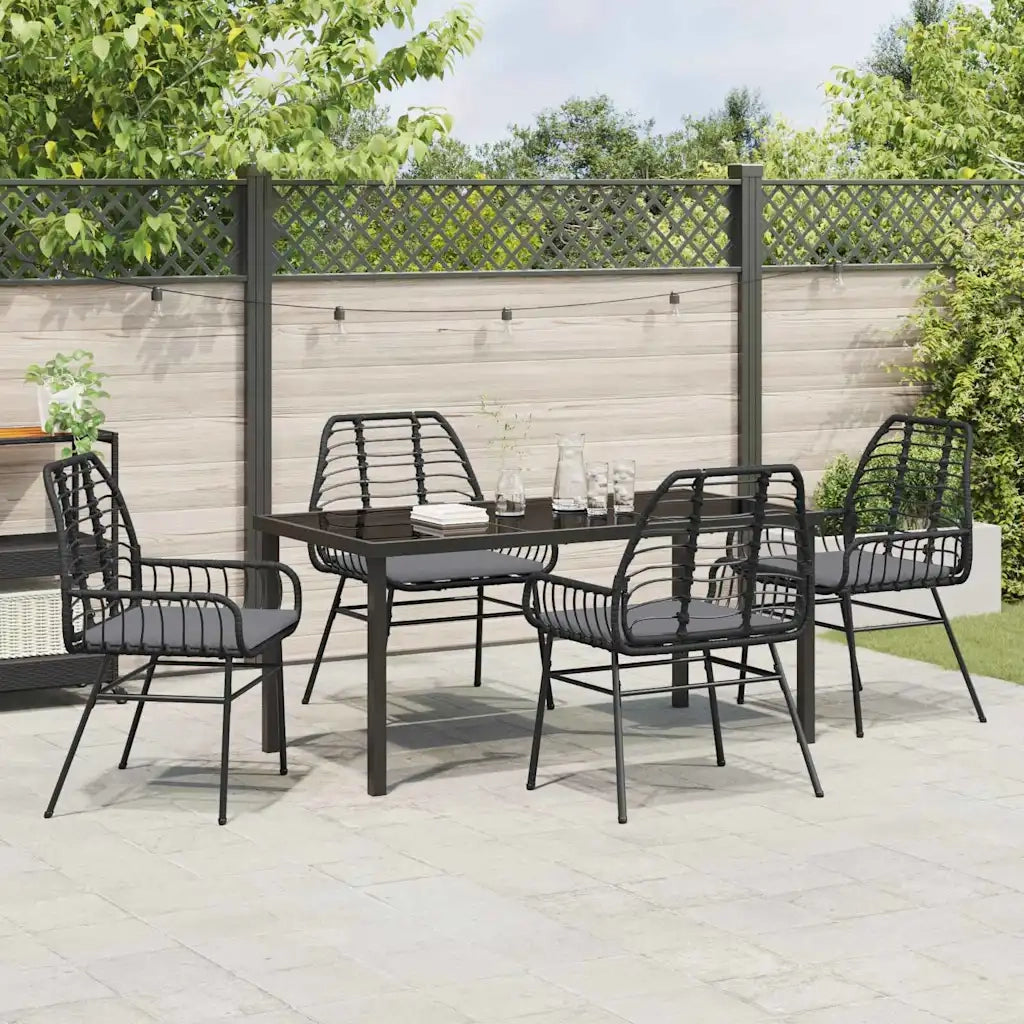 Set da Pranzo per Giardino 5 pcs Nero polyrattan