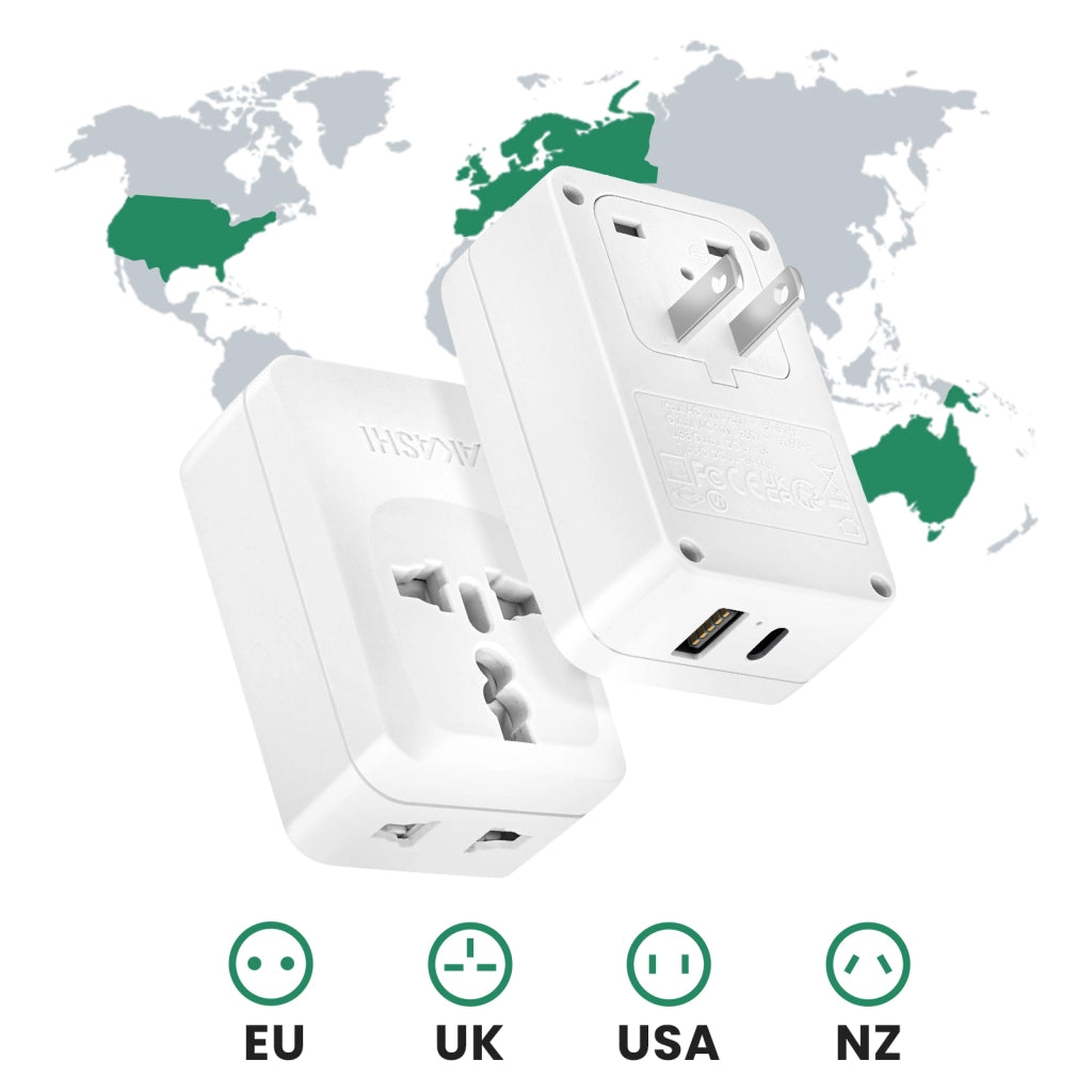 Adattatore Viaggio USA Giappone USB USB C 15W Bianco Akashi