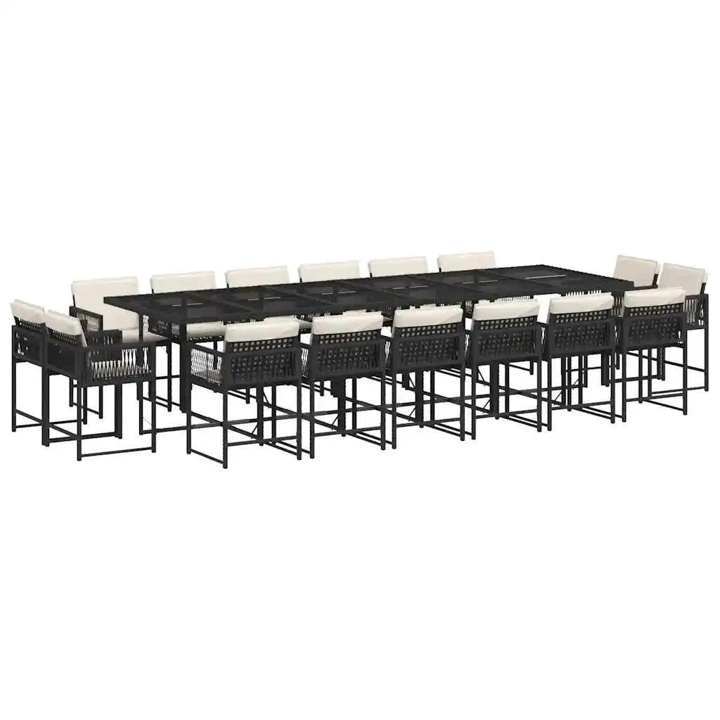 Set da Pranzo da Giardino 17 pz con Cuscini Nero in Polyrattan 3211602