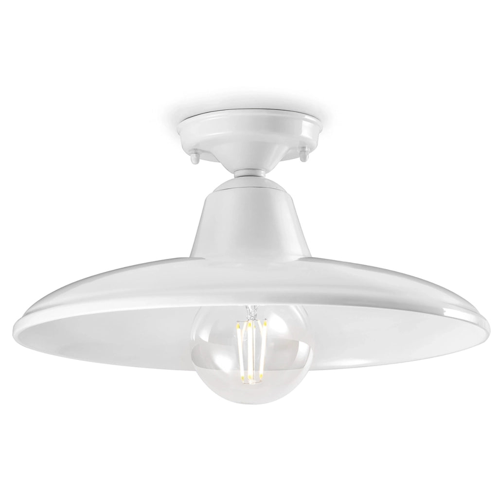 Plafoniera Industrial Minimal Nordico B&W Metallo Smaltato Bianco 1 Luce E27