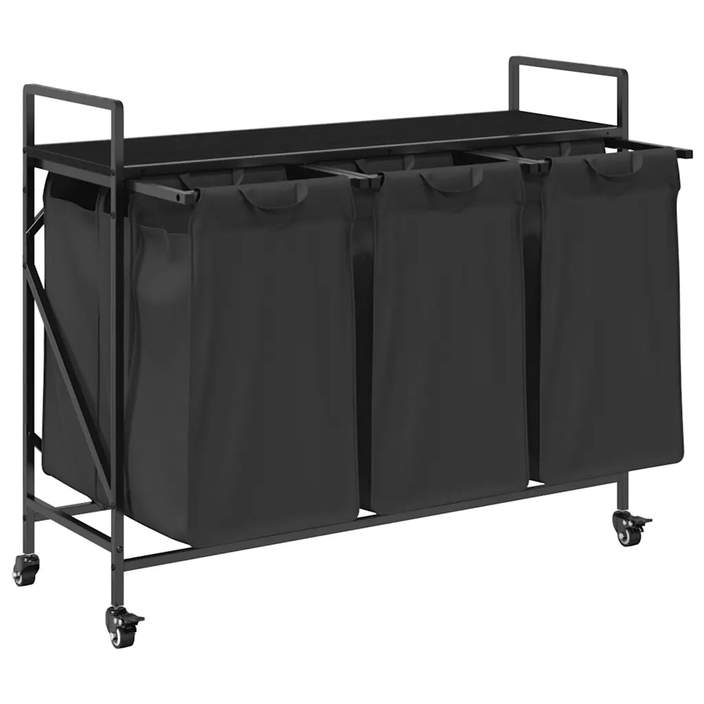 Cesto della Biancheria 3 Scomparti con Ruote Rovere Nero 859090