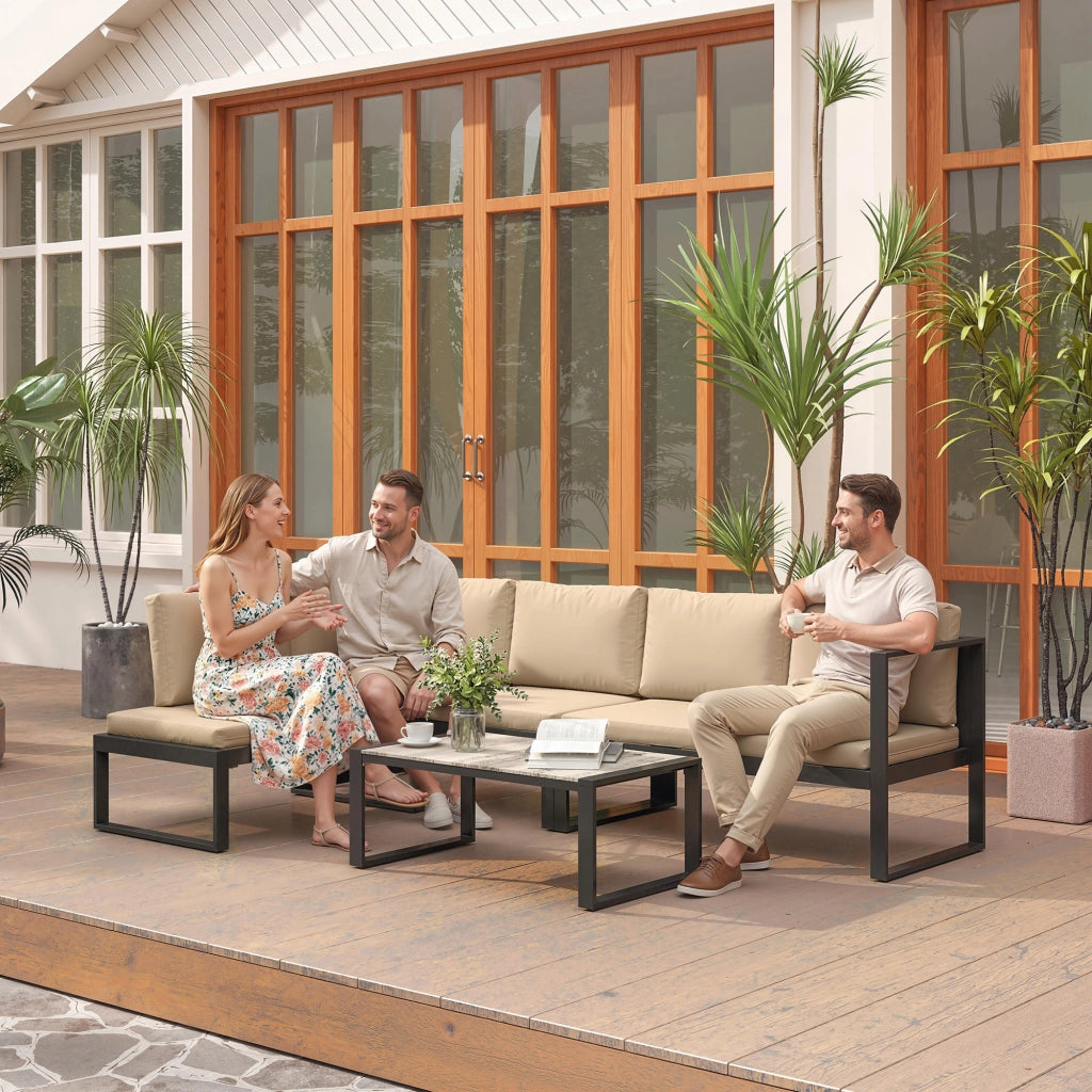 Set giardino polirattan con divano 2 posti e tavolino ¨C Minimal ¨C khaki