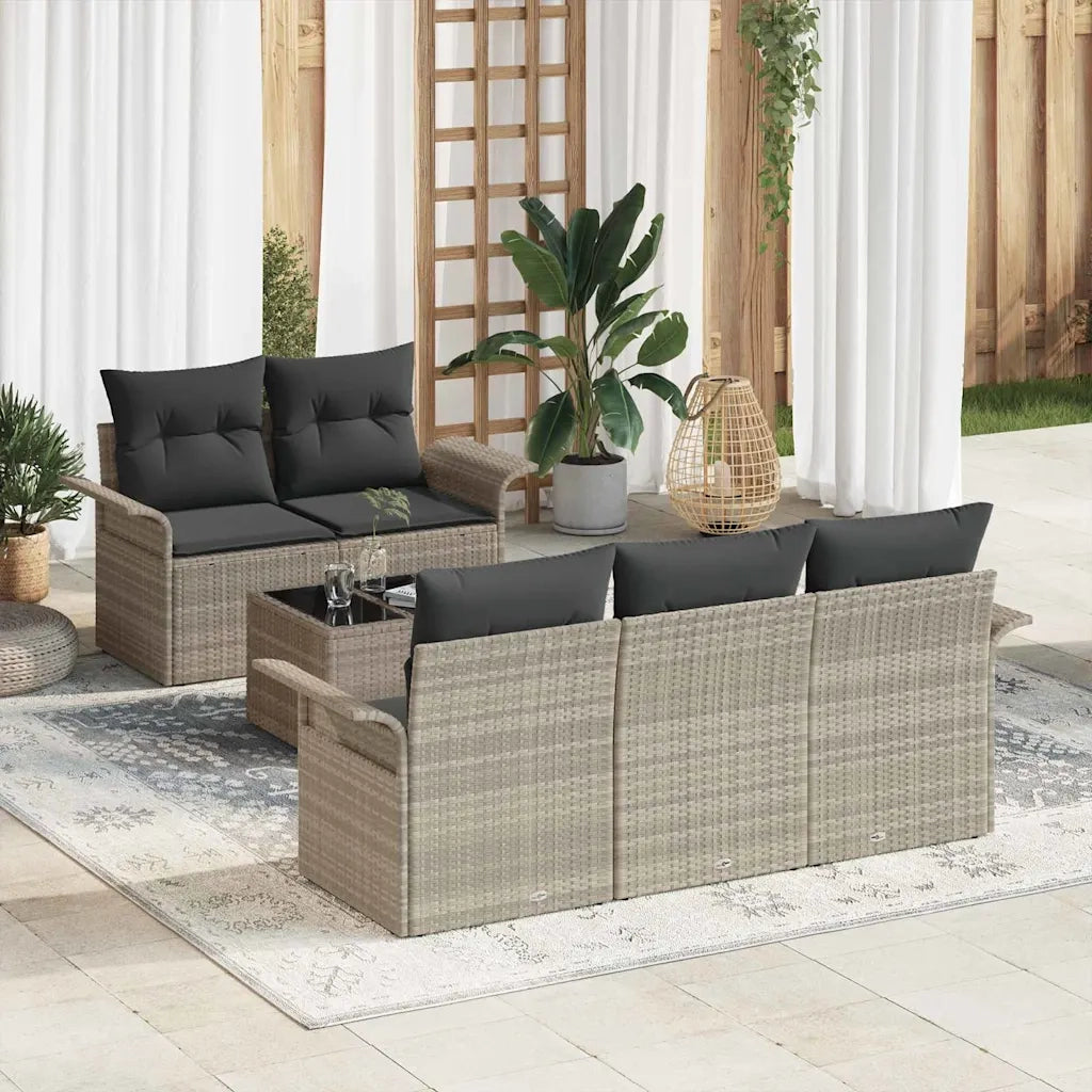 Set di divani con cuscino 6 pcs Grigio chiaro polyrattan