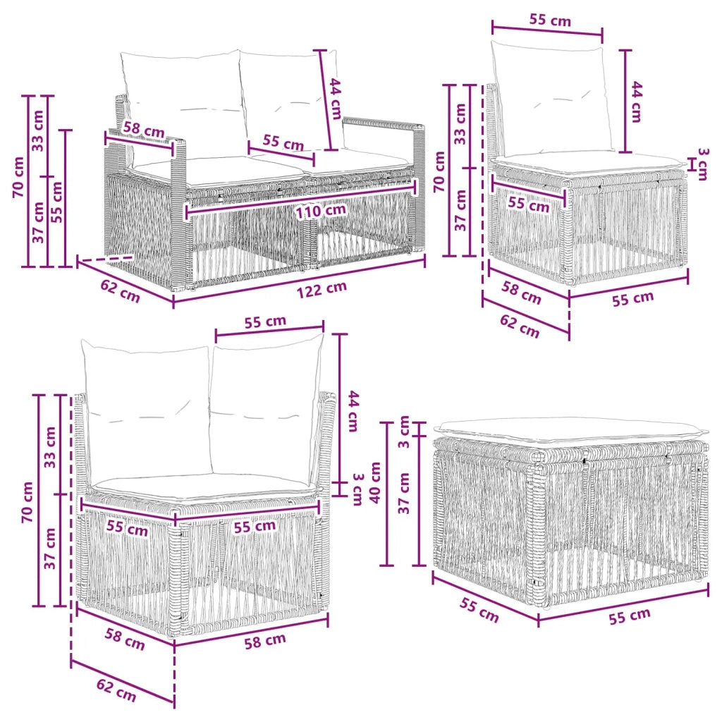 Set Divano da Giardino 9 pz Grigio polyrattan 3435899