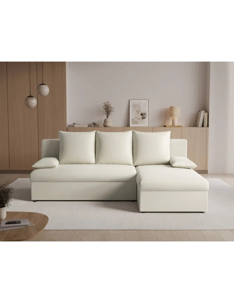 Divano angolare Beige 3 posti convertibile compatto 206x90x146cm GINA